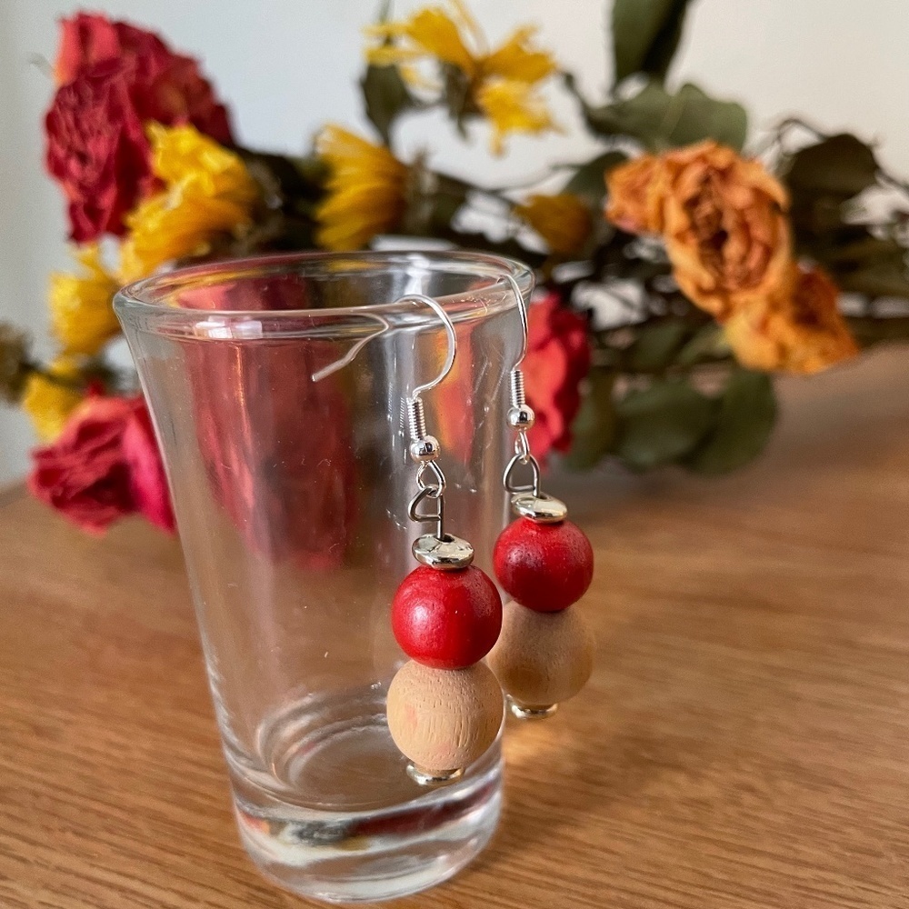 Ruby‎ Wood Beaded Earrings